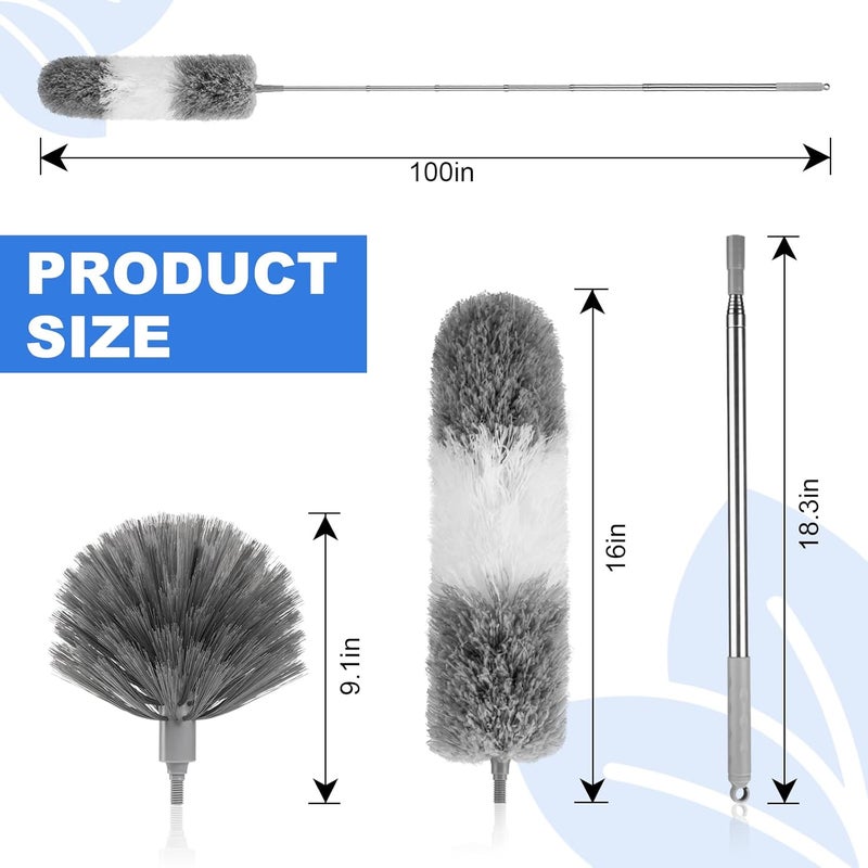 LLOOC Dusters for Cleaning,Cobweb Duster Feather Duster with Extension Pole,3PCS Ceiling Fan Cleaner Duster,Long Duster Extended Handle,Blind Cleaner Dusting - Image 2